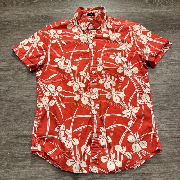 J. Crew Other - J Crew Shirt Youth Small Floral Red Costal Boys Short Sleeve Button‎ Up Cotton